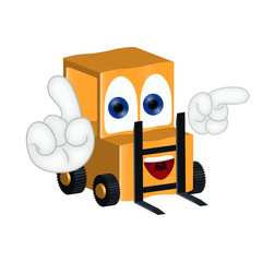 Funny forklift-truck cartoon comic illustraton