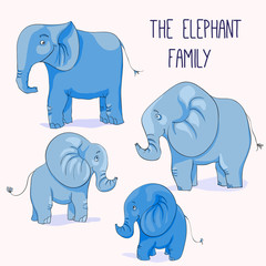 Illustration of Cute cartoon elephant family