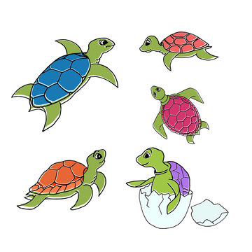 set of turtles in cartoon style