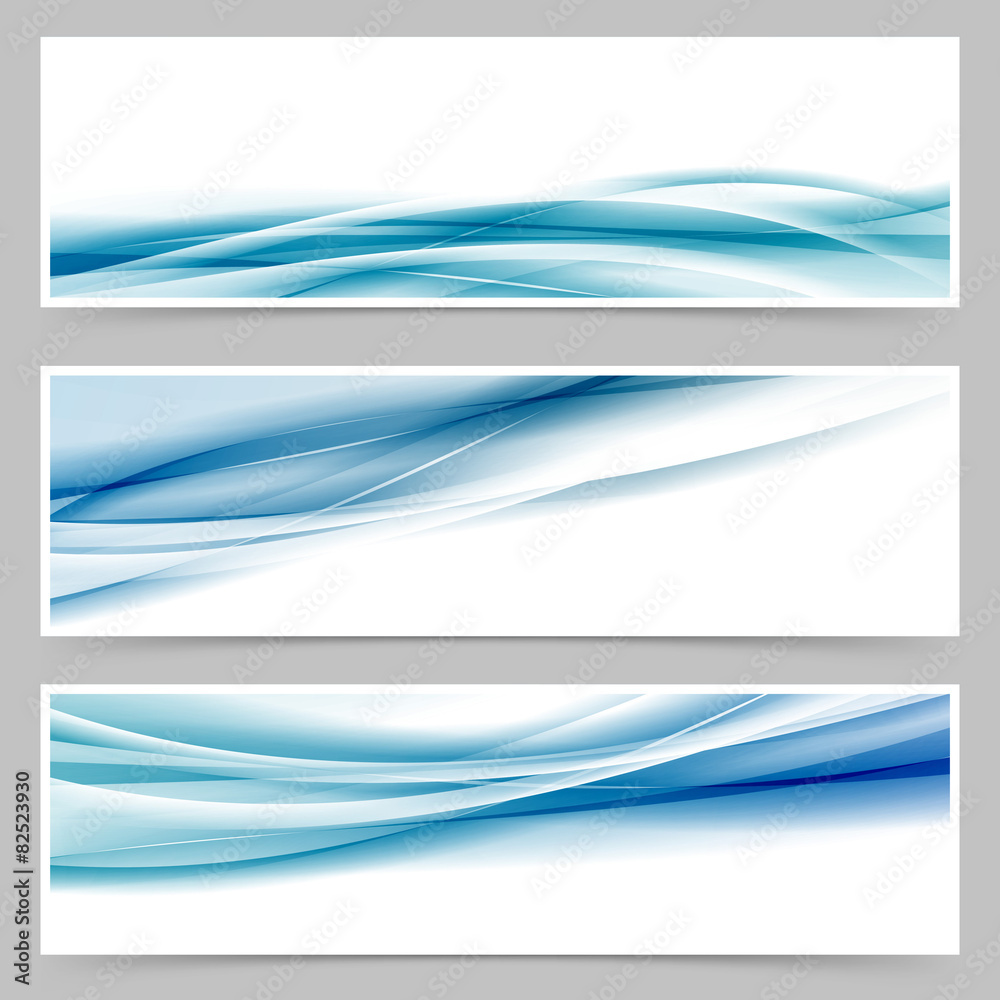 Poster modern header set with abstract blue wave lines