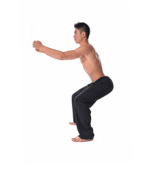 Side view young man athlete isolated at white background