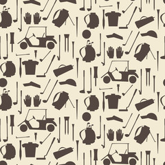 Golf sport items silhouette seamless texture.  Driver, wood