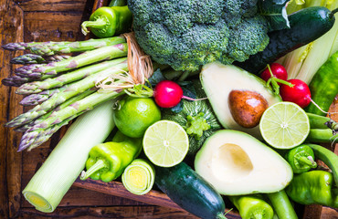 Green vegetables healthy eating.Vegetarian food concept, green vegetables.