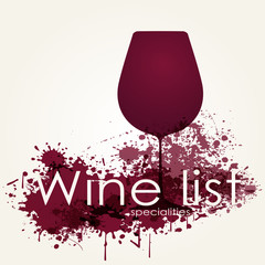 Wine list menu with red glass and blotched design