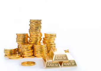 Stack golden coin growing up