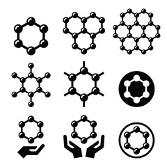 Carbone graphene structure vector icons set 