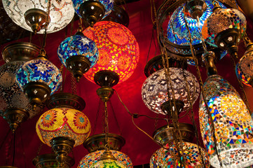 Colourful turkish lanterns on the Grand Bazaar, Istanbul, Turkey