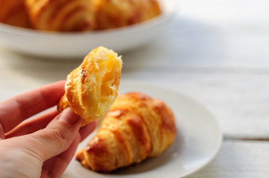 Breakfast with fresh baked croissants, butter
