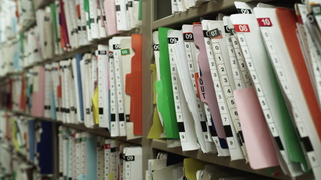 CU Rows of files and recrods in archives / Payson, Utah, USA