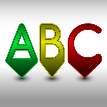 ABC pins in green, yellow and red
Editable vector Eps 10