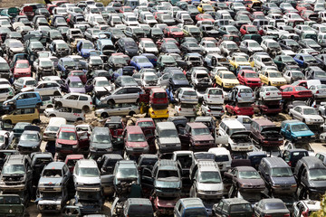 Car wrecks on junkyard