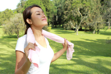 sporty woman feel relax under the sunshine at park with fresh ai