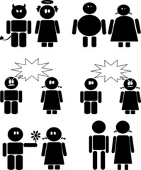 Couples black icons set vector