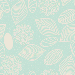 vintage lines flowers, leaves and stones seamless pattern