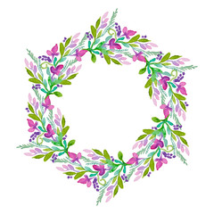 Fototapeta premium Vector round frame with watercolor flowers.