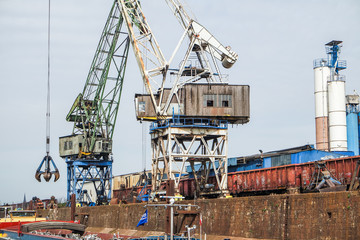 Cranes in the harbour of Duisburg - Germany