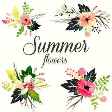 Summer bouquet floral vector set