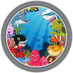 Naklejka premium sea life cartoon set