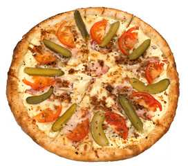 Pizza with vegetables and ham