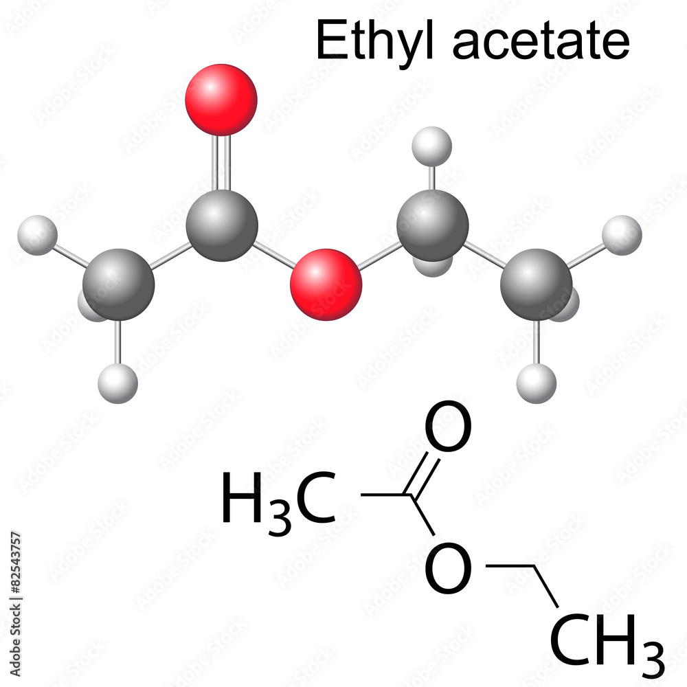 Wall mural structural chemical formula and model of ethyl acetate