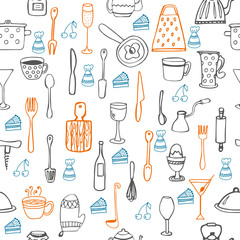 Cute seamless pattern with kitchen equipments