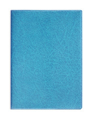 Blue leather notebook isolated on white background