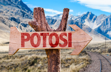 Potosi wooden sign with Cordillera background