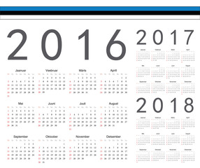 Set of Estonian 2016, 2017, 2018 year vector calendars