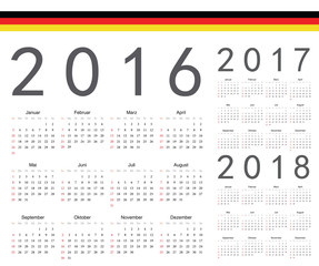 Set of German 2016, 2017, 2018 year vector calendars