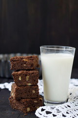 Chocolate brownies on a dark background