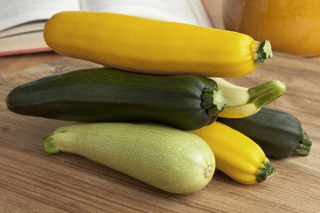 Fresh raw courgettes in different colors