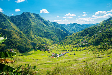 Obraz premium Rice terraces in the Philippines. The village is in a valley amo