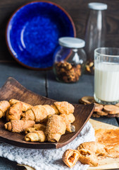 cheese bagels biscuits from short pastry rolls, milk, dessert