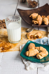 bagels biscuits from short pastry stuffed with condensed milk in