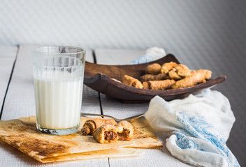 bagels biscuits from short pastry stuffed with condensed milk in