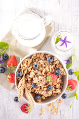 granola with berry and milk