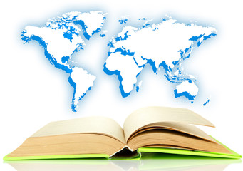 Book with earth sketch isolated on white