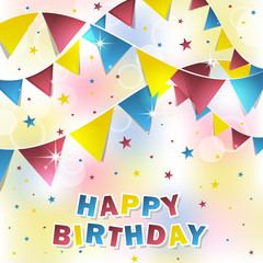 Fototapeta na wymiar Happy birthday greeting card with confetti and decoration