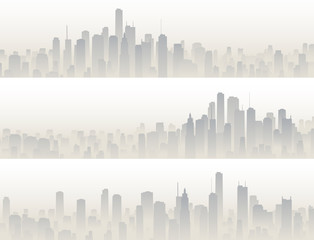 Fototapeta premium Horizontal banners of big city in haze.