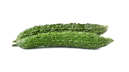 green bitter gourd on white background