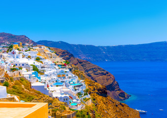 Obraz premium in Oia the most beautiful village of Santorini island in Greece