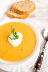 Cream soup with sour cream and dill
