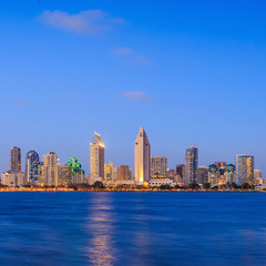 Fototapeta na wymiar Skyline of San Diego, California from Coronado Bay