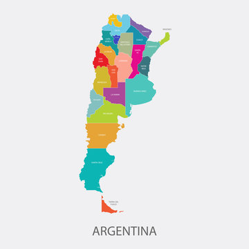 ARGENTINA MAP colored with regions vector illustration