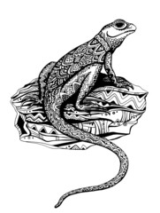 Fototapeta premium Ornate lizard with ethnic pattern in black and white graphic sty
