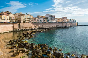 Foto op Plexiglas View of Syracuse, Ortiggia, Sicily, Italy, houses facing the sea © anerix