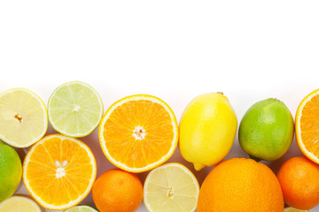 Naklejka na ściany i meble Citrus fruits. Oranges, limes and lemons