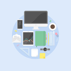Flat design objects, productive office workplace