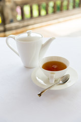 tea-set on table at restaurant or teahouse