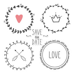 Romantic set of hand drawn wreaths
